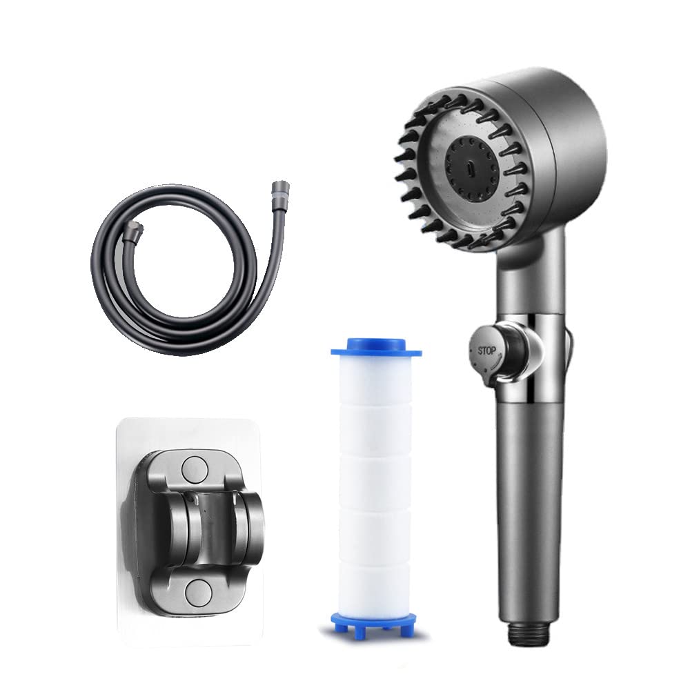 Beauenty Handheld Shower Head with Filter, High Pressure 3 Spray Modes Showerhead with 60" Hose, Massage Brush and Bracket, Health Shower Set for Hard Water Remove Chlorine and Harmful Substance