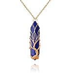 VIBILIA Healing Crystal Necklace Tree of Life Wire Wrapped Lapis Lazuli Stone Point Pendant Necklace Hexagonal Reiki Spiritual Quartz Gemstone Jewelry for Women Men