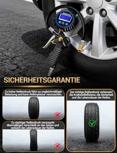 ZOVHYYA Reifenfüller Digital 220 PSI, Reifendruckprüfer mit 22 Zubehör – Ansicht 5