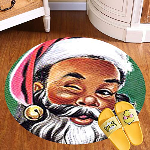 Modern Flannel Microfiber Non-Slip Machine Washable Round Area Rug Living Room Bedroom Study Soft Carpet Floor Mat Home Decor (60Cm)，African American Black Santa Claus Christmas #TOP1