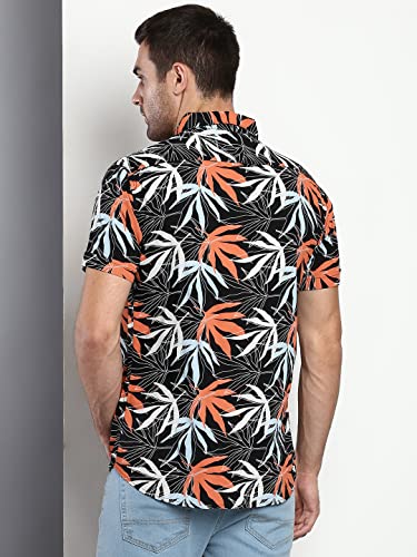 Image of Dennis Lingo Men's Floral Slim Fit Rayon Casual Shirt with Spread Collar & Half Sleeves