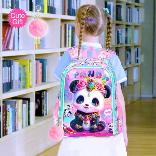 Image of 3Pcs Panda Backpack for Girls, 16 inch Kids School Backpacks with Lunch Box, Bookbag for Elementary Preschool Kindergarten(Pink)
