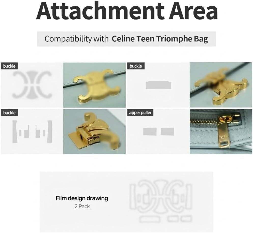 skoko [2 Sets] Hardware Protective Film for Celine Teen Triomphe Bag, Triomphe Logo Protector, Clear Anti-Scratch Skin