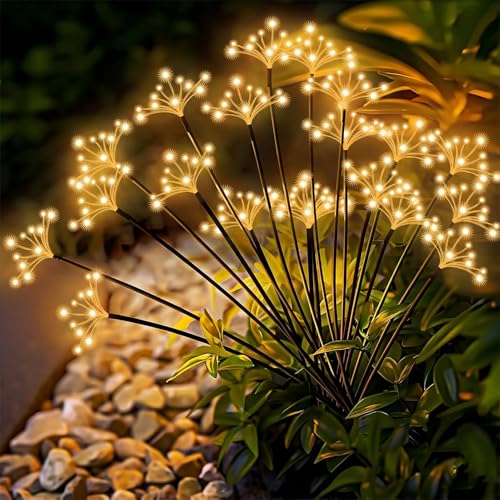 yowin Lampe Solaire Exterieur Jardin 2 Pièces LED Feu d'artifice Solaire, 8 Modes Éclairage Extérieur Luciole Solaire, Étanche Lumière Solaires pour...
