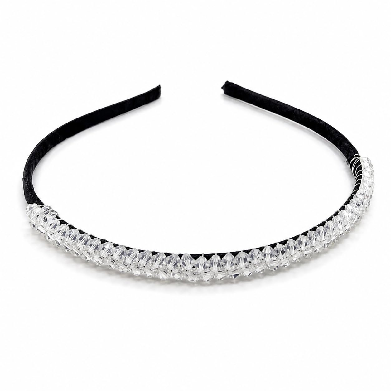 NIA Timeless Elegance Elegant Crystal Beaded Headband for Women – Black Satin Hair Band with Clear Faceted Beads – Lightweight Fashion Hair Accessory for Weddings, Parties & Everyday Wear-image-11