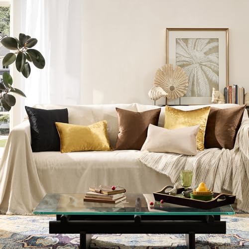Image of GIGIZAZA Gold Velvet Decorative Throw Pillow Covers for Sofa Bed 2 Pack Soft Cushion Cover (Gold, 12 x 20- Set of 2)