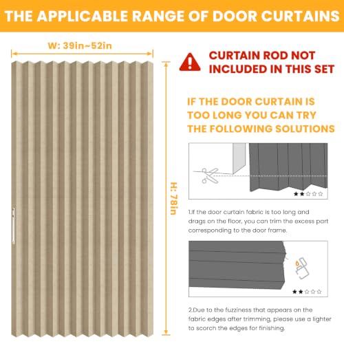 Image of AJAZZ Blackout Magnetic Door Curtain Accordion Doors Interior Closet Door Curtain Invisible Applicable Bedroom Room Living Room Doorway（Brown 52 inch W x 78 inch L 1 Panel