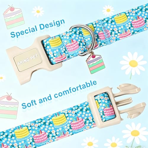 Image of ARING PET Happy Birthday Dog Collar, Cute Blue Cake Doggy Collars for Puppy Small Medium Large Boy Girl Dogs, for Dog Birthday Parties Photo Shoots Celebration Gifts-XL