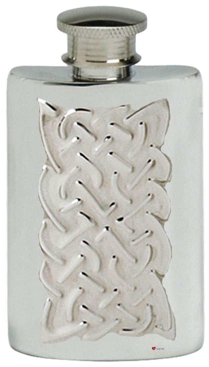Flasque en étain anglais de 2oz avec gravure et motif celtique traditionnel