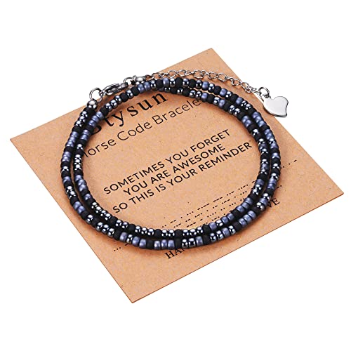 Image of Btysun Inspirational Morse Code Bracelets for Women Men Teen Girl Gifts Best Friend Birthday Gifts for Him Her Adjustable Layered Secret Message Sister Bff Girfriend Sister Christmas Jewelry