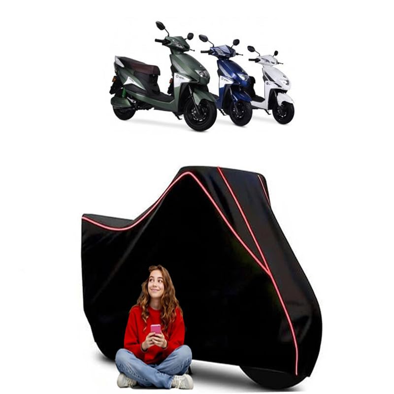Image of Lectrix EV LXS Scooty Bike Cover Water Resistant Outdoor Use Universal Fit Scooters Motorcycles Heavy Duty UV Protection Dust Rain Scratch Resistant Elastic Bottom Black Blue Piping