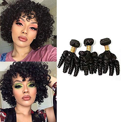 SINGLE BEST Funmi Human Hair 3 Bundles Spiral Curl Hair Bundles Short Curly Weave for Women 10A Unprocessed Brazilian Human Hair Extensions Natural Color (8"8"8")