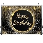 SJOLOON Birthday Backdrop Gold Photo Backdrop for Men Women Birthday Party Decoration Photoshoot 12707 (7x5FT) - Image 2