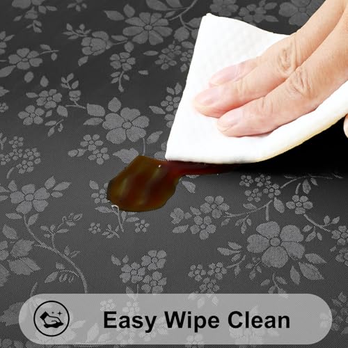 Image of Smiry Heavy Duty Vinyl Fitted Tablecloths for 5 Foot Rectangle Tables | Elastic Waterproof Fitted Tablecloths, Wipeable Washable Table Cover for Kitchen, Dining, Camping (Black, 30 inch x 60 inch)