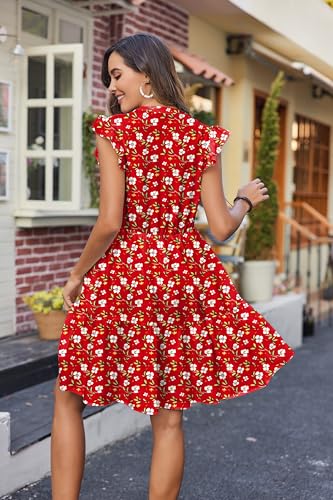 Image of HOTOUCH Women Printed Dress for Summer Short Ruffle Sleeve Dress Tiered Mini Dress with Pockets