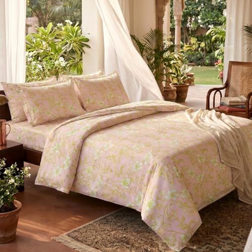 Image of haus & kinder Double Bedsheet for Queen Size Bed | 90 x 100 Inches 186 TC Cotton Bedsheet for Double Bed with 2 Pillow Covers - Soft Haze Lime