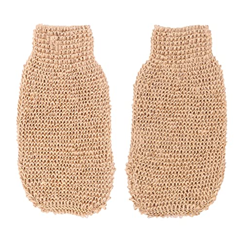 Vaguelly 2 Piezas Guantes Para Fregar Esponja De Baño Para Masaje De Piel Lavar Mitt De Matorral Del Cuerpo Depurador Guante De Ducha Guantes De Baño De Perros Yute De Ramio Beige