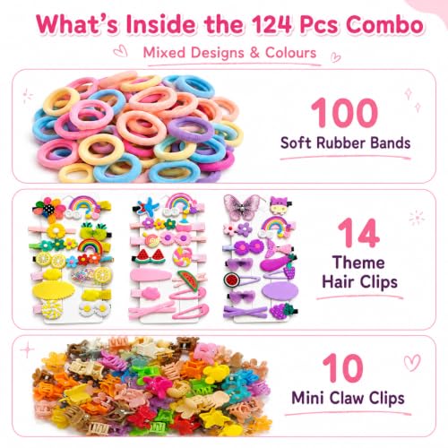 Image of 124 Pcs Hair Accessories for Kids Girls | Cute Baby Hair Clips, Theme Hair Clips & Mini Claw Clips Combo | Hair Accessories for Baby Girl | Kids Hair Clips Set | Mixed Designs