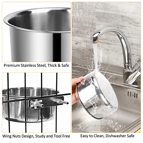 Wassernapf für Hundekäfige, 2 Stück Edelstahl-Hundenäpfe, langlebig, auslaufsicher, Hundehütte, zum Aufhängen von Wasser/Futternapf für mittelgroße und große Hunde (18.9x8.9 cm und 16.3x6.6 cm)