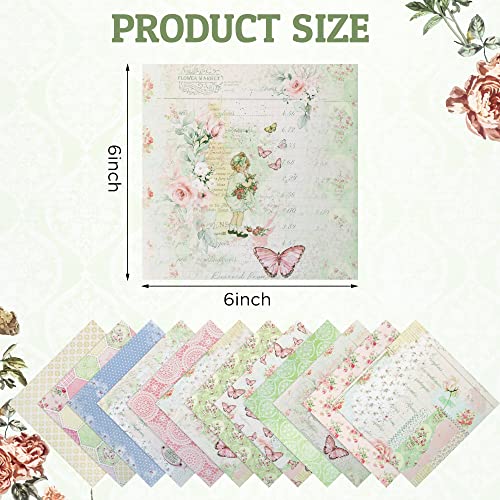 Vondyu Spring Decorative Craft Paper 24 Sheets Rose Floral Scrapbook Pack 6X6-Inch Retro Pink Flower Pattern Journaling Collection Folded Flat For Photo Album Decor, Aesthetic Room (R2305) #TOP2