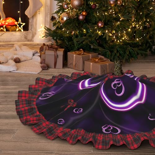 Jupe de sapin de Noël à cœurs violets et bord écossais rouge et noir
