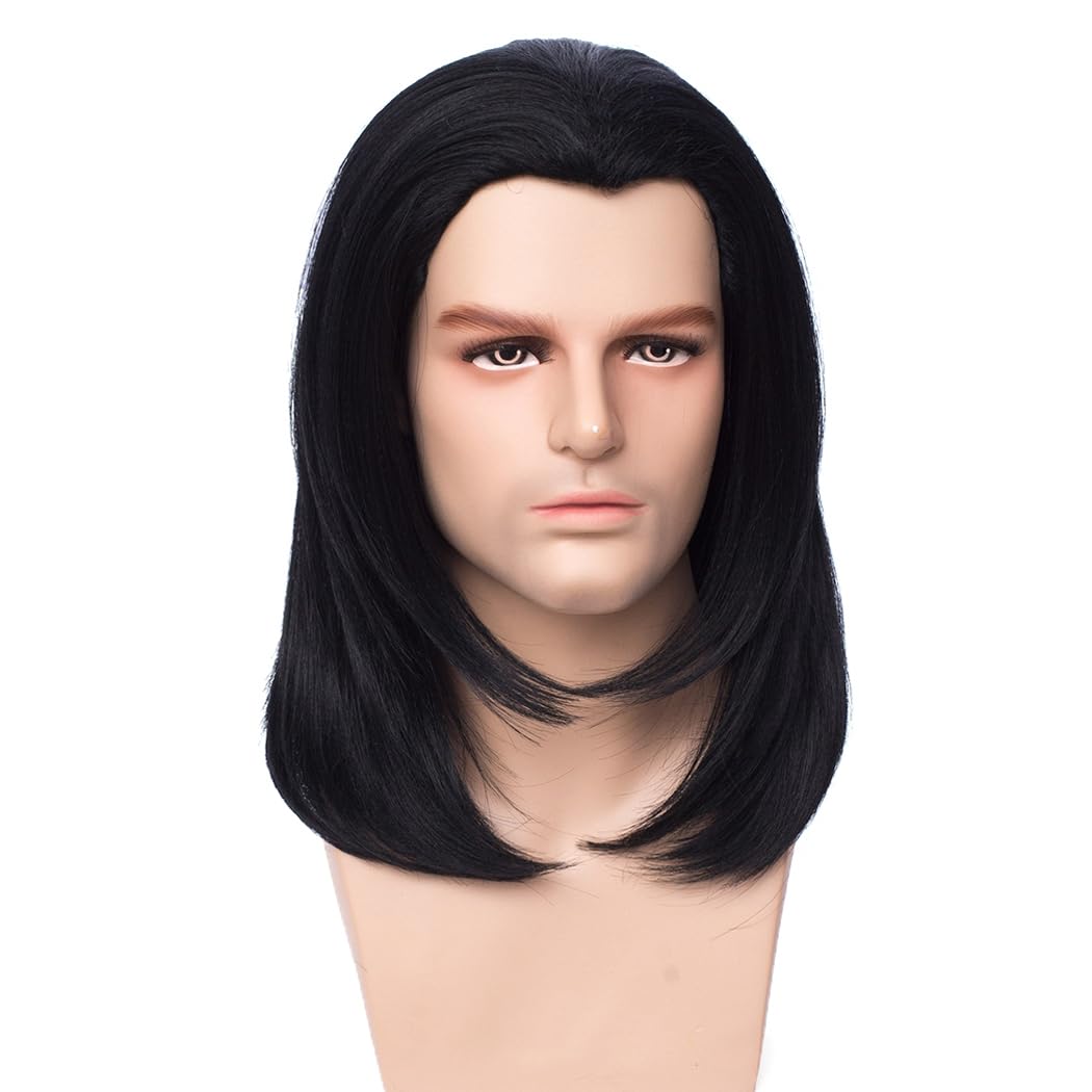 Męska Czarna Peruka, TOMIGO Krótka Czarna Syntetyczna Peruka Dla Mężczyzn Halloween Cosplay Costume Wig