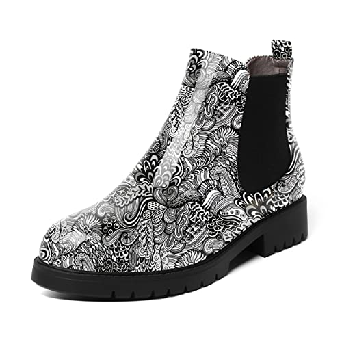 AMBELIGHT Womens Patent Round Toe Casual Flat Heel Boots Elastic Chunky Low Heel Ankle High Boots 1.5 Inch