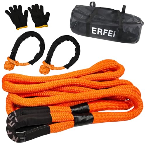 ERFEI 1-1/8" x 30' Kinetic Recovery Tow Rope with Two Shackles, Extreme Duty 35% Elasticity Energy Offroad Snatch Strap by ERFEI - Used condition - CA$60.05