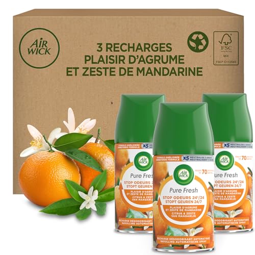 Air Wick Désodorisant Maison Recharges Diffuseur Freshmatic -3 recharges Parfum Plaisir d'agrume...