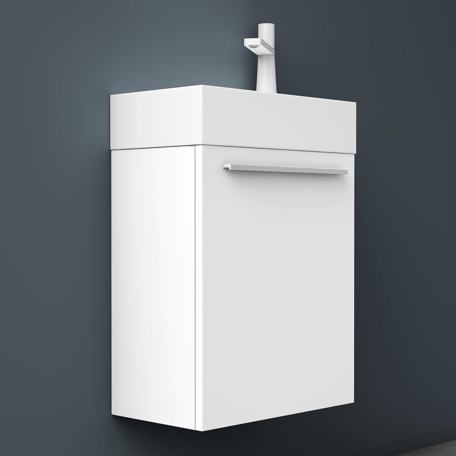 Mai & Mai Mobile Bagno Sospeso46x26x63cm con Lavabo, Bianco opaco | Set Mobile da Bagno con Cassetto Bianco opaco, Lavabo da Minerale fuso in Antracite opaco, Seria Pisa