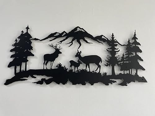 Miniatura 6 de Arte de pared de metal, arte de pared familiar de ciervos, decoración de árbol de metal, decoración de pared, decoración de interiores, colgantes de