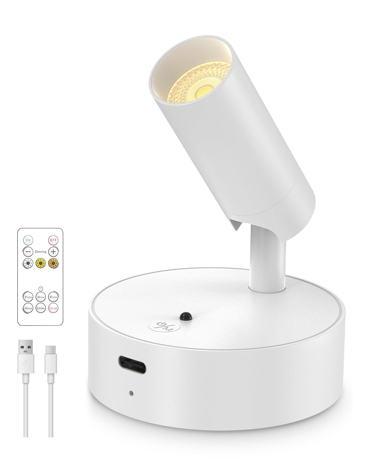 GOODEA Spotlights Indoor with Remote, 3000mAh Rechargeable Battery Plant Spotlight Indoor, Wireless Uplights with 3 Colors &amp; Dimmable, Picture Light for Painting, Accent Lighting(1 Pack, White)