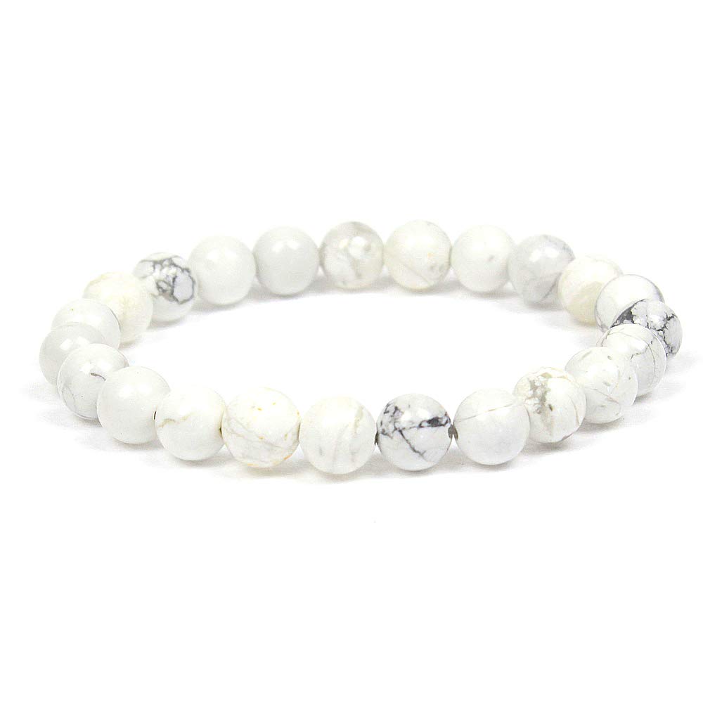 MJDCB8mm Natural White Howlite Beads Bracelet Healing Crystals Bracelets