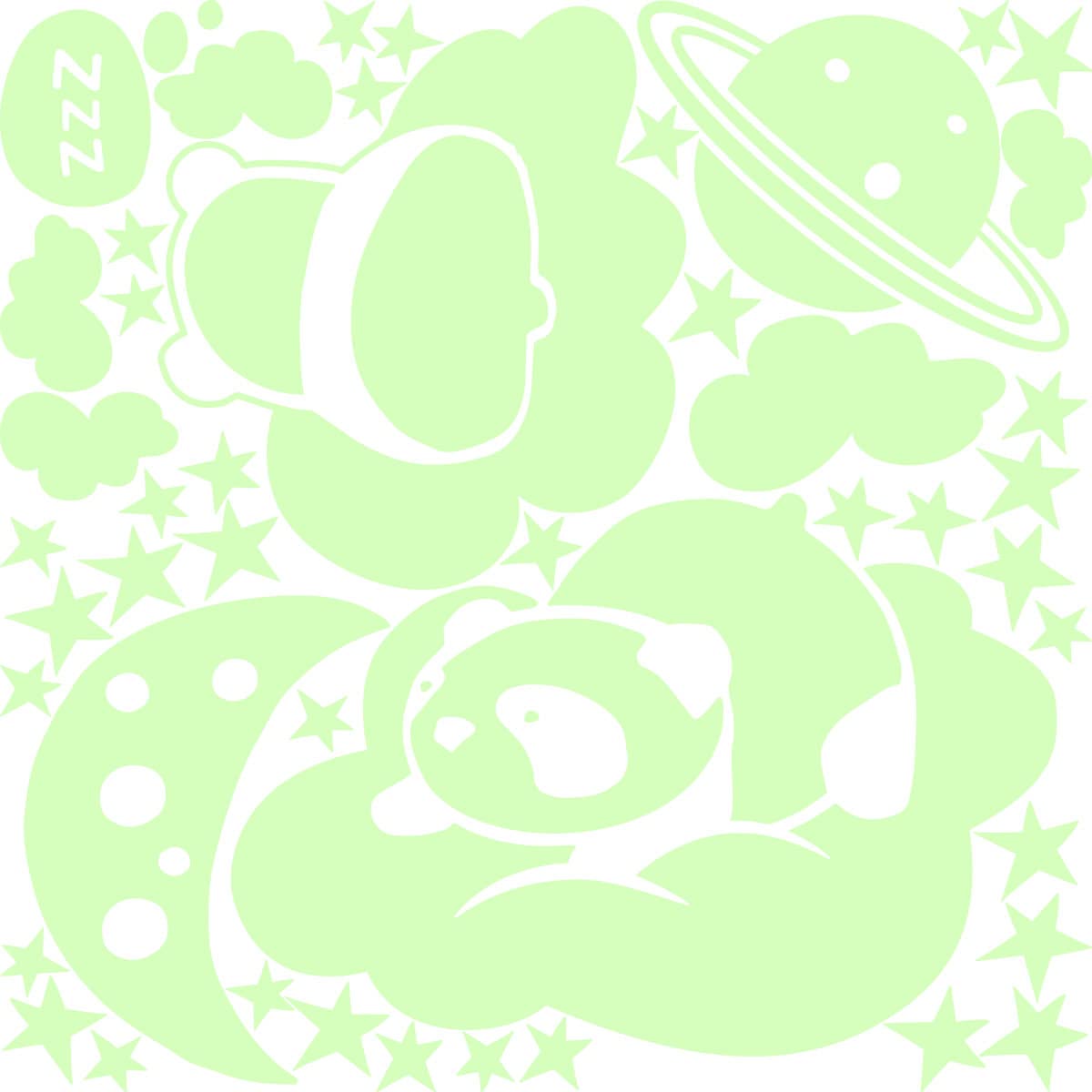 Sticker phosphorescent - Autocollant Fluorescent Lumineux Jusqu'à 5 heures de Suite - Décoration pour chambre bébé et Enfant - Adhésif Mural Fluo 50 étoiles et 2 pandas sur les nuages