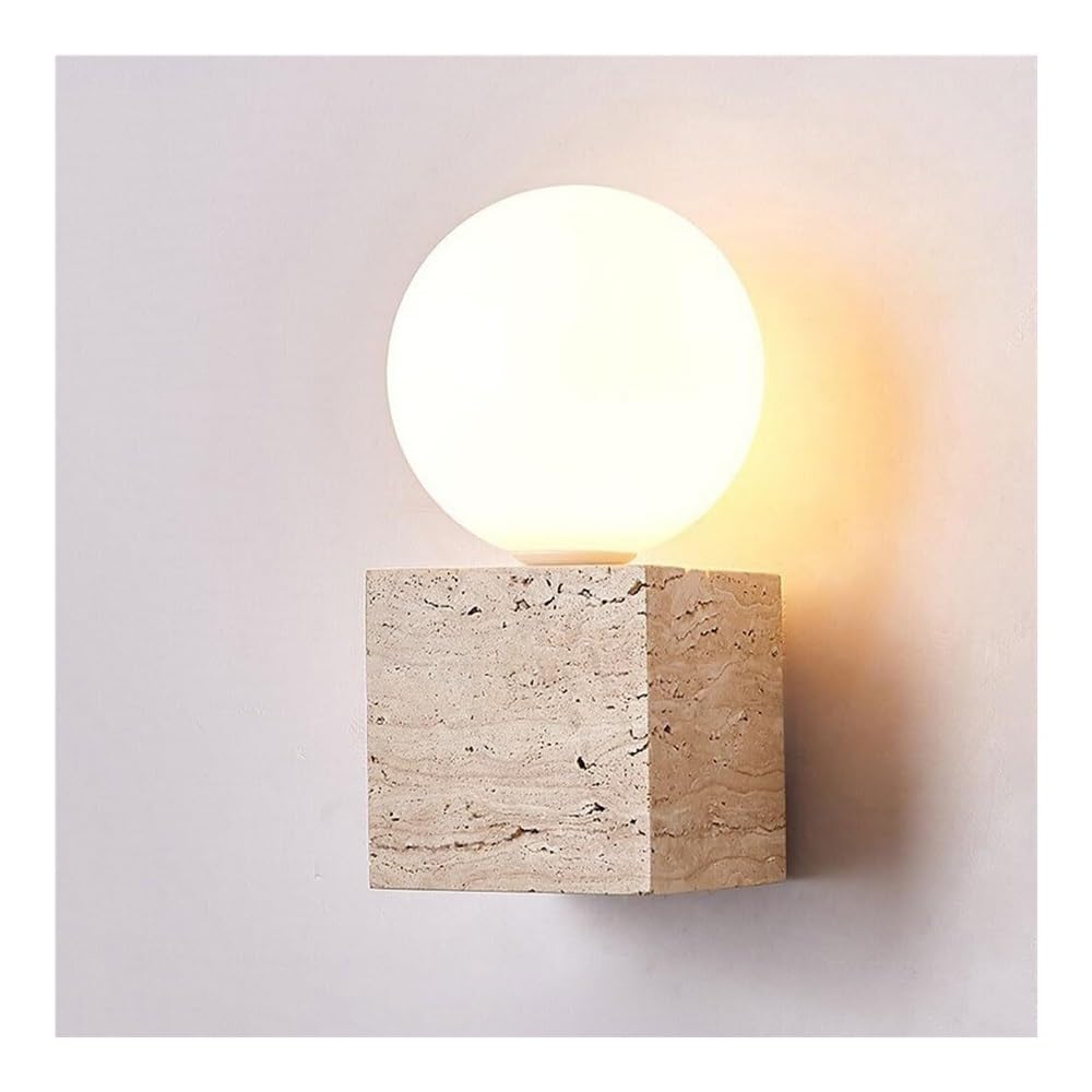 TONFON Vintage Home Decoration Wall Lamp Yellow Travertine Vanity Wall Sconce Milk Glass Farmhouse Wall Lantern for Bedroom Living Room Study Room Dining Room Hallway Stairs Hall Restaurant