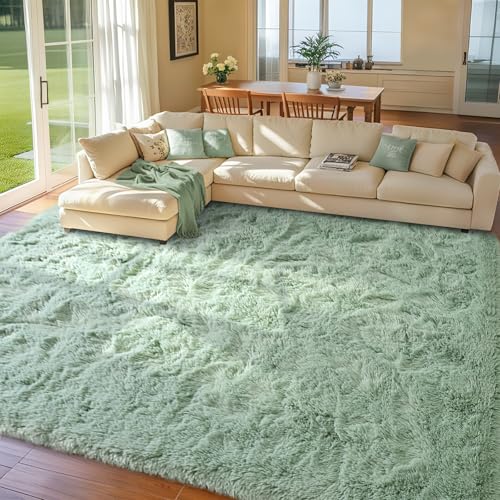 8x10 Area Rugs for Living Room Sage Green,Plush Soft Grass Fluffy Nursery Bedroom Carpet for Kids Teens Home Decor Aesthetic
