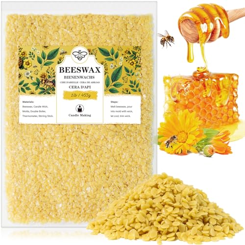 Cire d'abeille jaune 453g, Cire d'abeille bio VEGISHINE pour les cosmétiques, Cire pour la fabrication de bougies, Cire d'abeille pure et naturelle pour les soins de la...