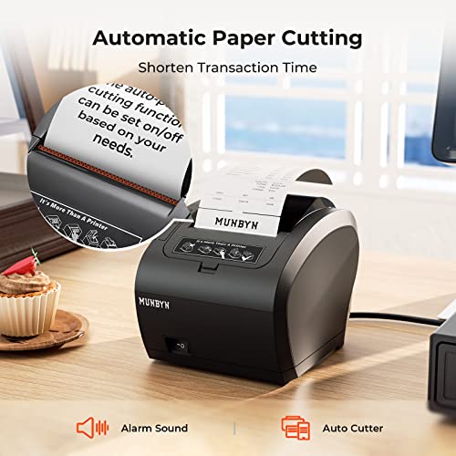 MUNBYN Thermodrucker Bondrukcer P047 mit Einzel-USB-Anschluss, 80mm POS-Drucker, WiFi Thermodirektdrucker kompatibel mit Android Windows PC Chromebook (USB/WiFi-Anschluss)
