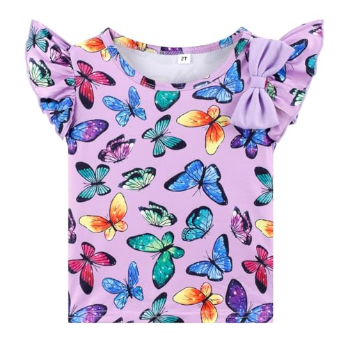 Image of Barlver Girls 2 Piece Short Set Baby Girl Summer Clothes Ruffle Sleeve T-Shirt and Bow Knot Shorts Toddler Girl Outfit Set