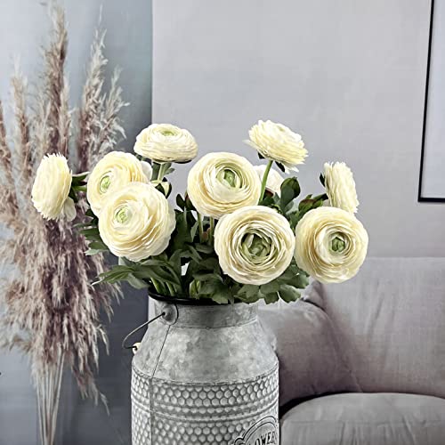 Artificial Ranunculus Flowers With Real Touch Stem, Silk Ranunculus Flowers(10 Pack) (White) #TOP2