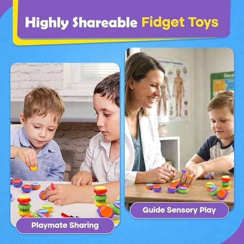 LESONG Fidget Sensory Toys for Kids: Textured Finger Spinners 18 Pack for Autism Kids - Fidgets for Students Classroom Prizes - Gifts Stocking Stuffers for Boys Girls — view 3
