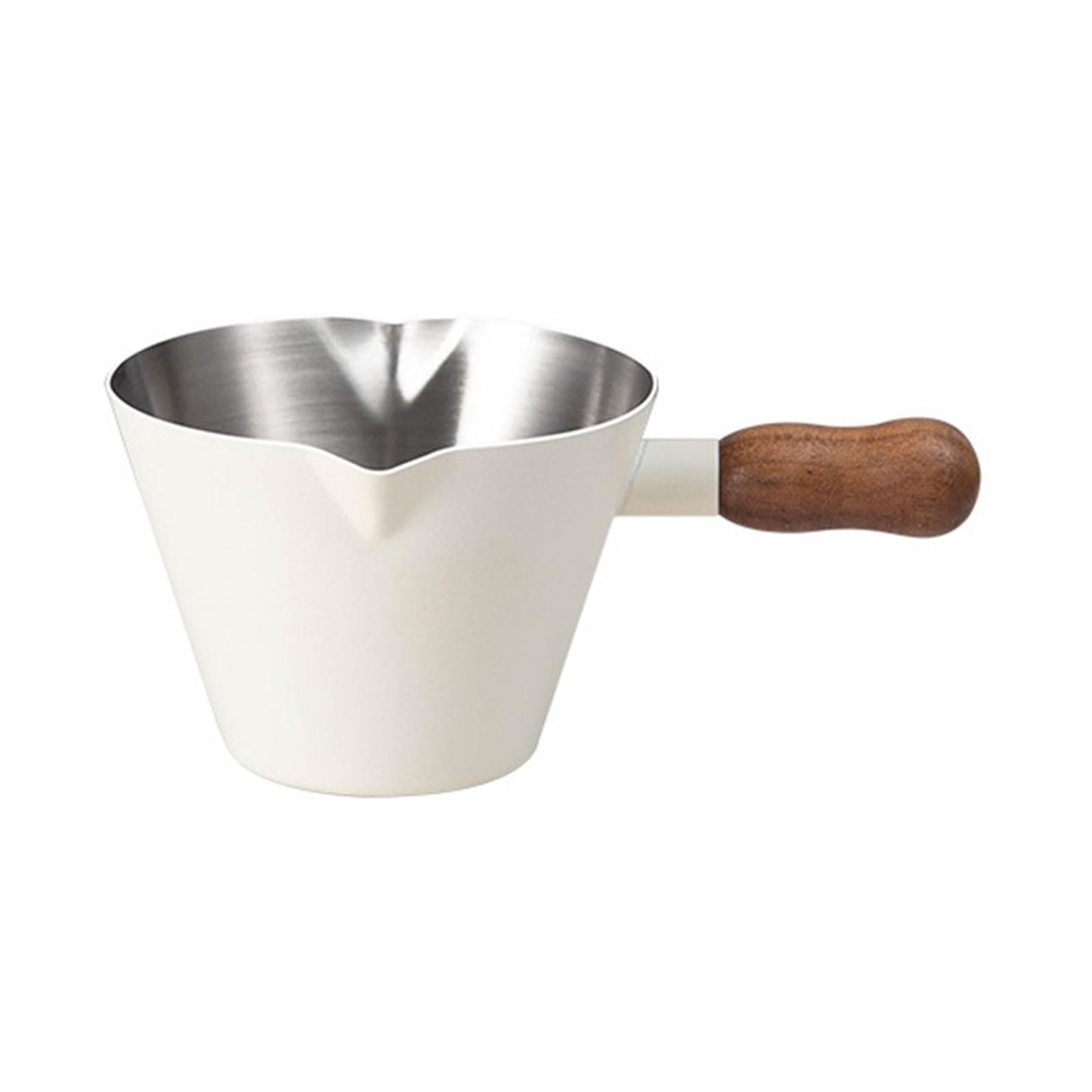 TQUXNGA 100ML Double Spout Metal Espresso Measuring Cup with Wood Handle and Scale Milk Frothing Pitcher for Coffee Latte Art Coffee Accessories
