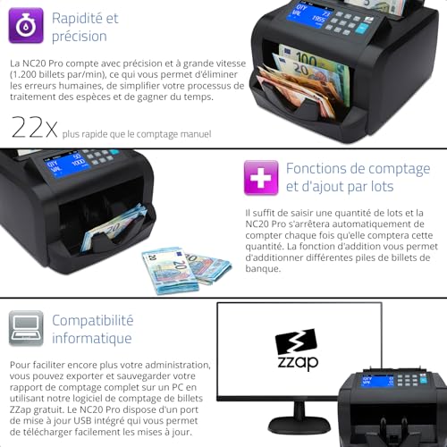 Machine à compter les billets ZZap NC20 Pro pour simplifier la clôture de caisse du soir