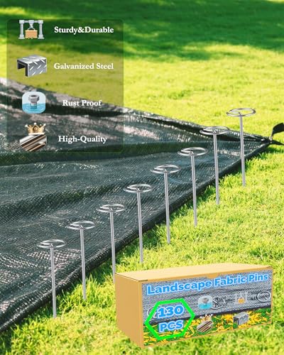 50PCS Landscape Staples + 1 Pick Hook, 6-Inch Yard Stakes, Galvanized Circle Top Landscape Fabric Pins, Grip Than U-Shape Weed Barrier Stake, Metal Garden Staple for Plant Cover/Lawn/Fence/Tent/Ground