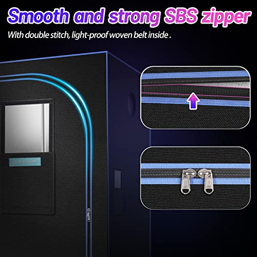 2X2X5 Small Grow Tent, Dia19Mm Stable Steel Frame With 16Mm Steel Side Bars,600D High Reflectivity Light-Tight Mylar Fabric With Durable Smooth Zippers, Unique Hygrometer Pocket #TOP4