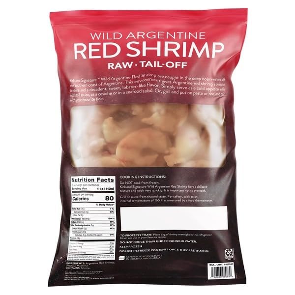 Wild Argentine Raw Shrimp, Raw, Tail-Off; No Preservatives; No Chemicals Added; Peeled and Deveined; 20/40 Shrimp per Pound. [ 32 oz, 2 lb ]