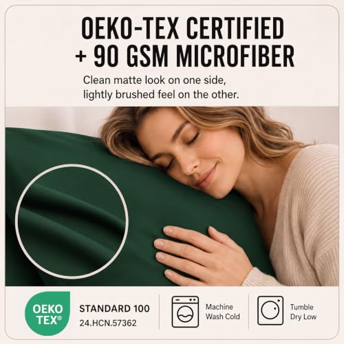 Image of CozyLux 7-Piece Split King Sheets, Fits 18-21 Inch Mattresses, Oeko-TEX | 4 Pillowcases, 1 Flat Sheet and 2 Fitted Sheets with All-Around Elastic, 21-Inch Deep Pockets for a Secure Fit, Emerald Green