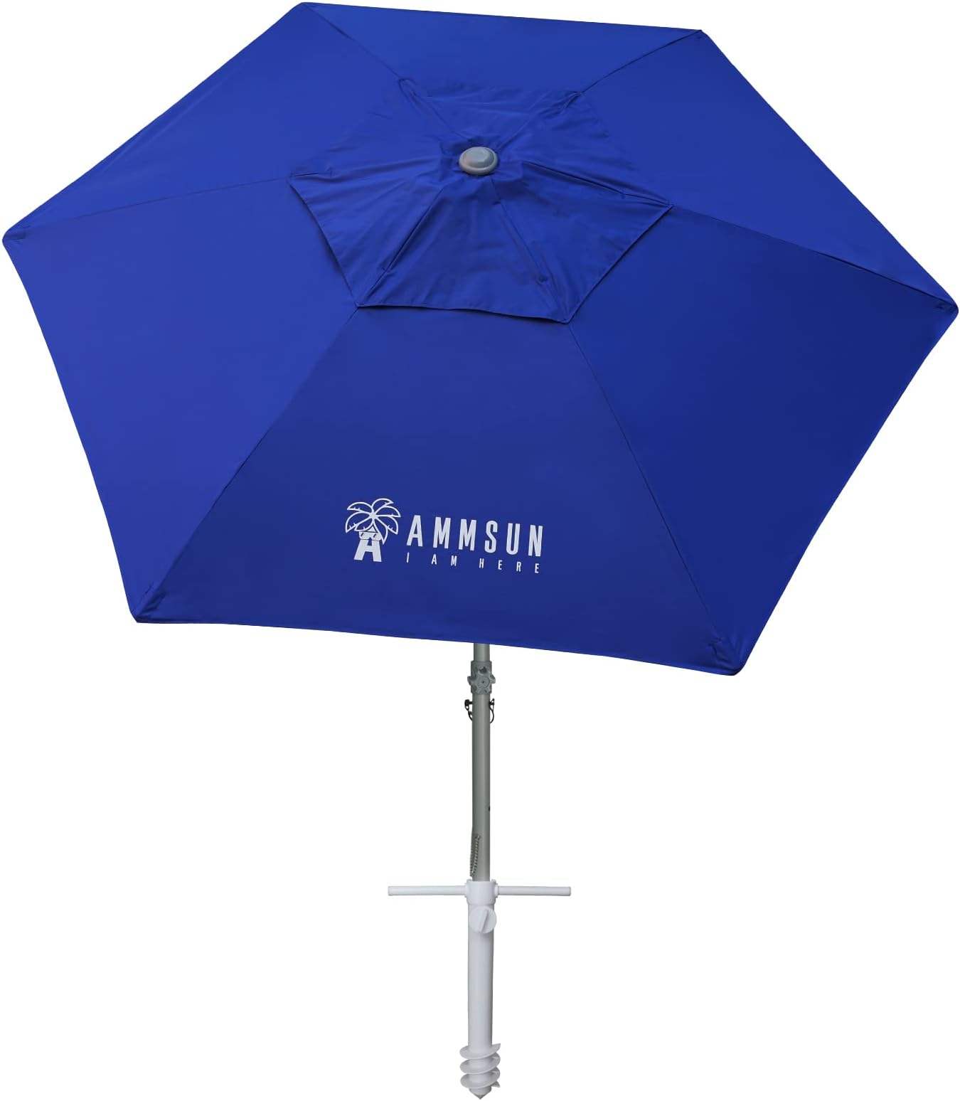 AMMSUN 8ft Large Beach Umbrellas for Sand Heavy Huty Wind Portable Commercial Grade Patio Beach Umbrella with Sand Anchor Adjustable Height Air Vent UPF 50+ Telescoping Pole without tilt Dark Blue