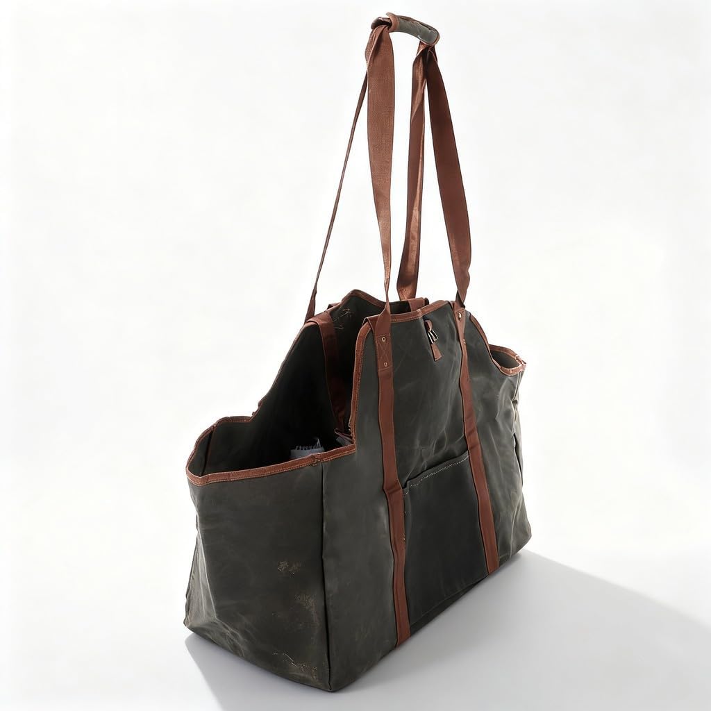 Waxed Canvas Log Carrier Tote Bag, Firewood Holder, 22.8x11.8x20 Inch Green - Heavy Duty Durable Material, Spacious Storage for Fireplace and Outdoor Use