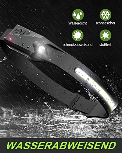 Stirnlampe LED Wiederaufladbar USB, Superheller 600 Lumen Kopflampe Stirnlampe, 230° Sensor Stirnlampe 5 Lichtmodi Leichte IPX4 Wasserdichte Stirnlampen, Perfekt Headlight für Joggen, Angeln, Laufen - Image 4